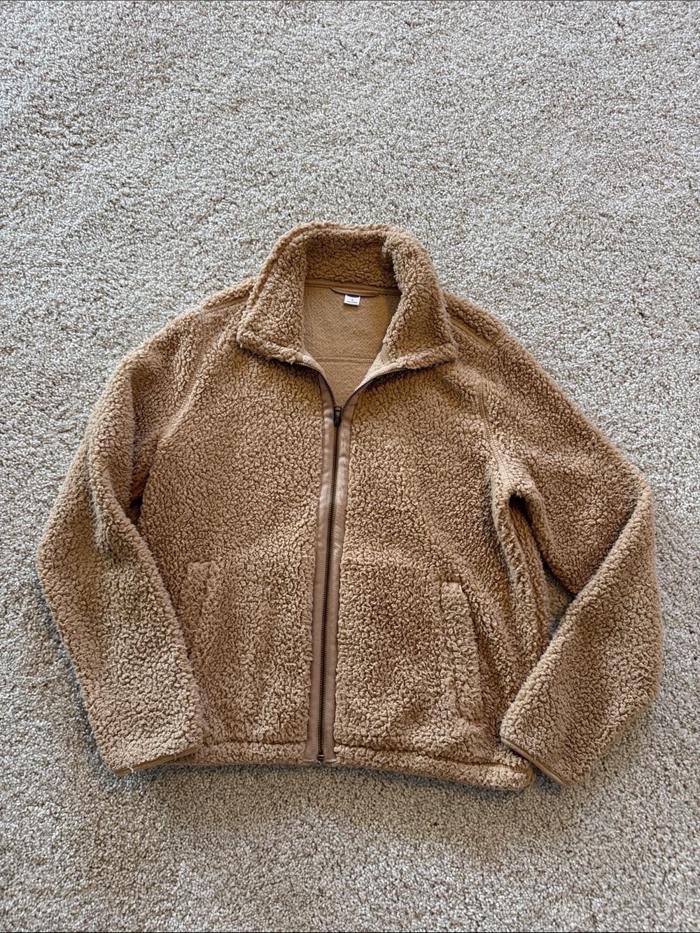 Old Navy Teddy Sherpa Zip Jacket in Camel Brown